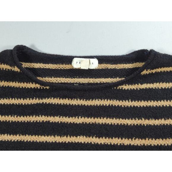 Promesa Striped Sweater S Black Tan Knit Crewneck Acrylic Nylon Pullover - Picture 8 of 11